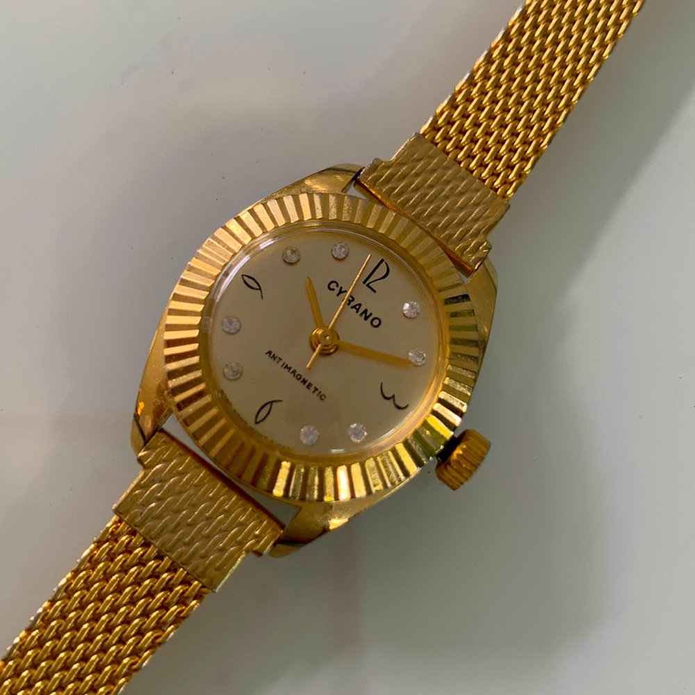 Vintage Ladies Cyrano Gold and Crystal Wristwatch